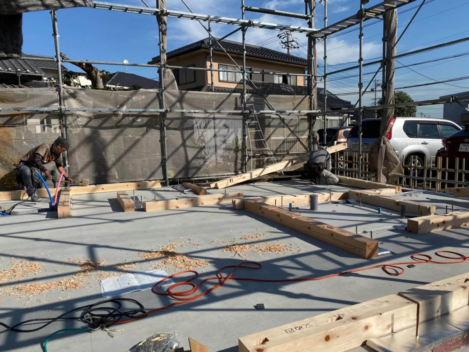 半田市での無添加注文住宅での土台伏です。